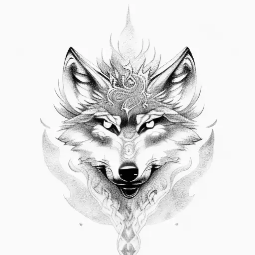 wolf warrior Phoenix nature tattoo design idea