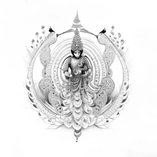 lord murugan with peacock and vel  tattoo design idea