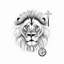 Lion with cross and a clock at 10:15pm tattoo design idea