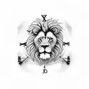 Lion with cross and a clock at 10:15pm tattoo design idea