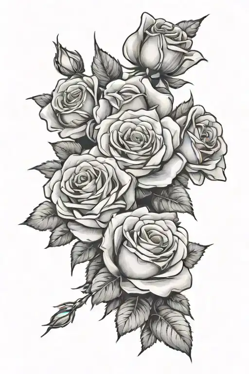 Rose bouqet light shadows many roses subrealistic tattoo design idea