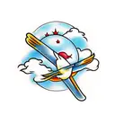 cross with clouds and birds surrounding it and sunlight beaming in tattoo design idea