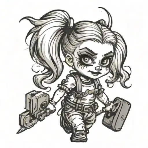 Harley Quinn as child walking tattoo design idea