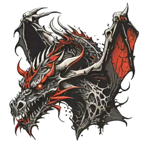 bone dragon with a pentagram on its head tattoo design idea