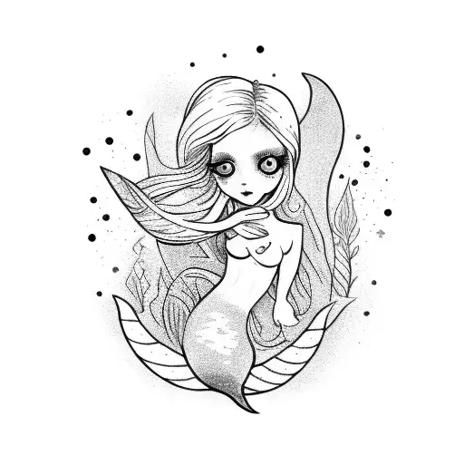 a cute mermaid with electric eyes, very nice mermaid, beautiful eyes tattoo design idea
