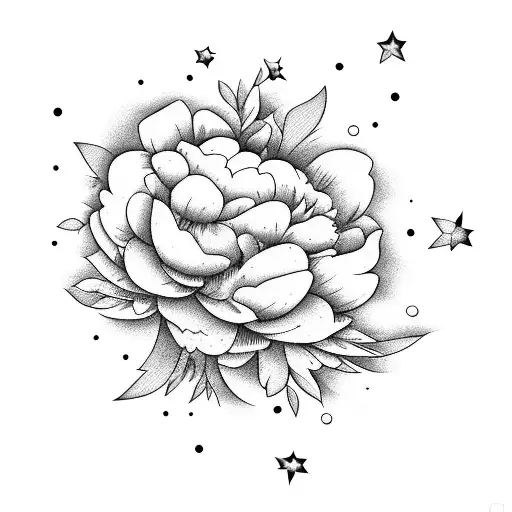 peonies and stars tattoo design idea