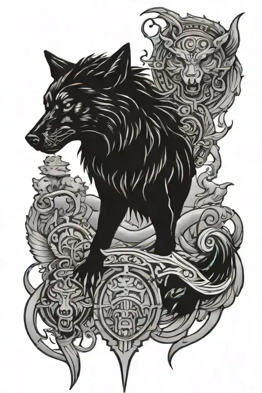 fenrir wolf and roman soldier tattoo design idea