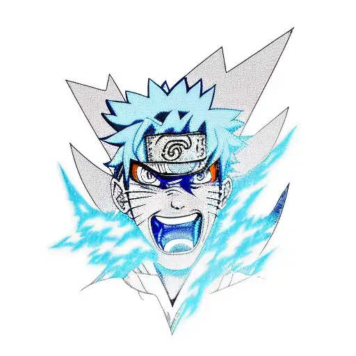 graffiti style Naruto in blue flames tattoo design idea