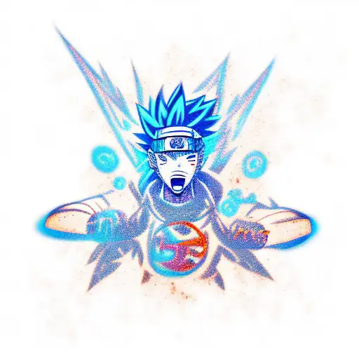 graffiti style full body Naruto in blue flames tattoo design idea
