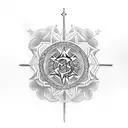 mid sizedtattoo for middle of the chest all religion symbols in one with cross as main one tattoo design idea