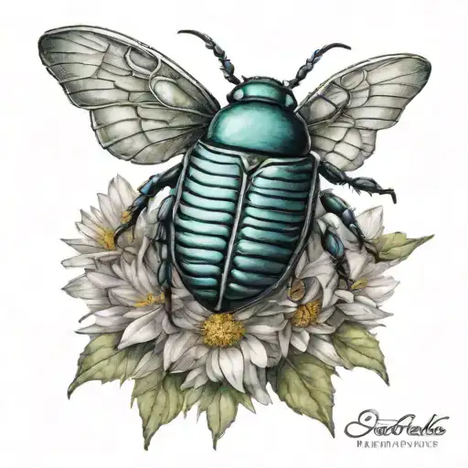 scarab beetle on an aster flower tattoo design idea