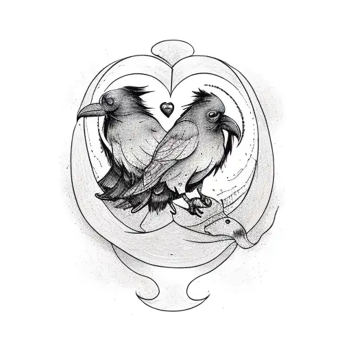  tattoo of a lover and husband foreheads together with ravens flying above them on a tarot tattoo design idea