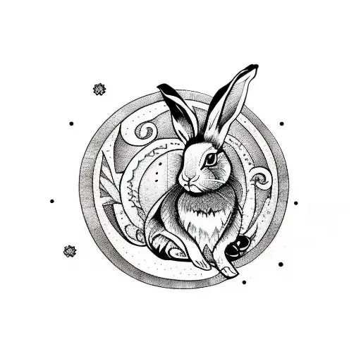 Rabbit zodiac sign tattoo design idea