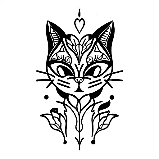 cat in ornate fram tattoo design idea