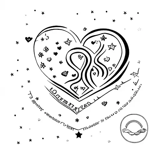A trail of stars leading to a heart-shaped locket with 'daughter' engraved on it tattoo design idea