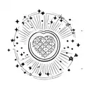 A trail of stars leading to a heart-shaped locket with 'daughter' engraved on it tattoo design idea