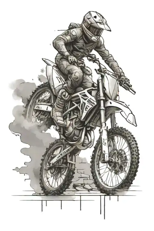 Design a tattoo of a sleek dirt bike merging into a blueprint of a house being built tattoo design idea