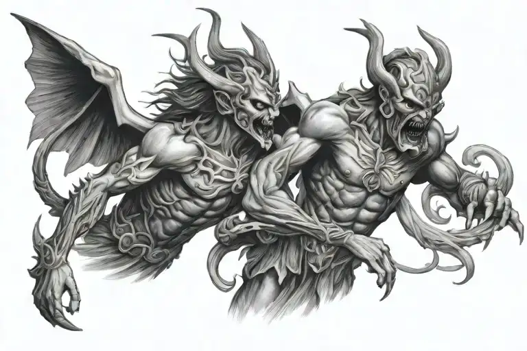 demons and angels fighting each other tattoo design idea