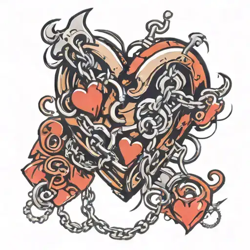 heart shaped chain with broken parts tattoo design idea