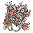 heart shaped chain with broken parts tattoo design idea