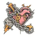 heart shaped chain with broken parts tattoo design idea