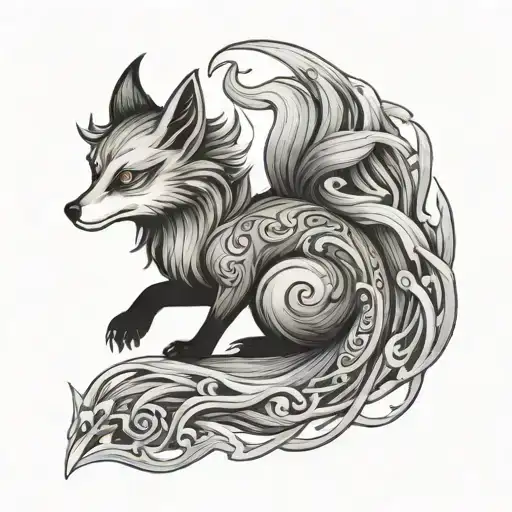 nine tails fox curled tattoo design idea