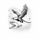 A majestic eagle soaring through the skies with a serpent wrapped around its neck, in a display of unlikely friendship tattoo design idea