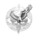 A majestic eagle soaring through the skies with a serpent wrapped around its neck, in a display of unlikely friendship tattoo design idea