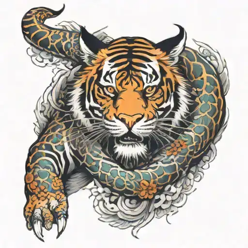 tiger and dragon wrapped around the shoulder and arm  tattoo design idea