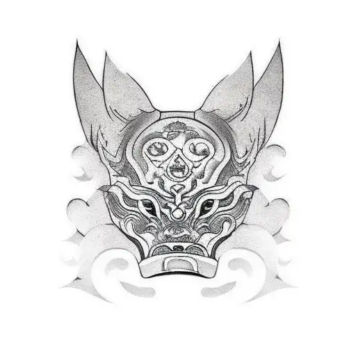 ronin mask top of hand tattoo design idea