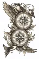 Compass two swallows flying tattoo design idea