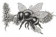 a black and gray feminine fine line tattoo with honeycomb shaded and small beautiful bees tattoo design idea