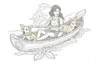 girl holding corgi in a kayak tattoo design idea