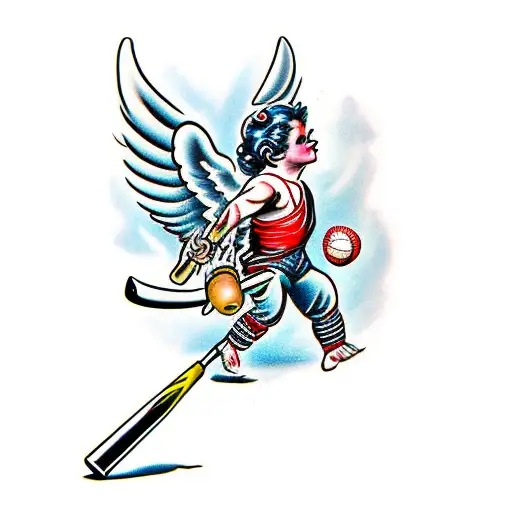 cupidon with baseball bat tattoo design idea