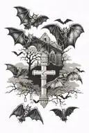 graveyard bats flying tattoo design idea