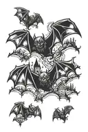graveyard bats flying tattoo design idea