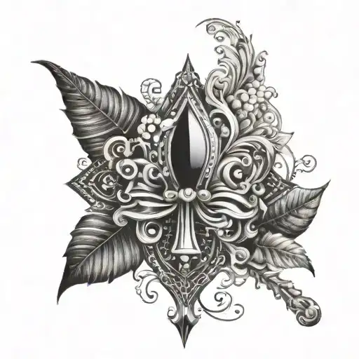 Create a tattoo design that combines black spade symbols with sensual imagery of black men and provocative motifs, inspired by the allure of a seductive black queen tattoo design idea