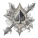 Create a tattoo design that combines black spade symbols with sensual imagery of black men and provocative motifs, inspired by the allure of a seductive black queen tattoo design idea