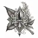 Create a tattoo design that combines black spade symbols with sensual imagery of black men and provocative motifs, inspired by the allure of a seductive black queen tattoo design idea