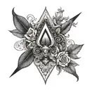 Create a tattoo design that combines black spade symbols with sensual imagery of black men and provocative motifs, inspired by the allure of a seductive black queen tattoo design idea