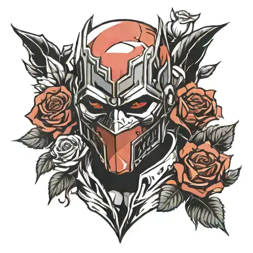 Red Hood a dc superhero mask design with roses growing tattoo design idea