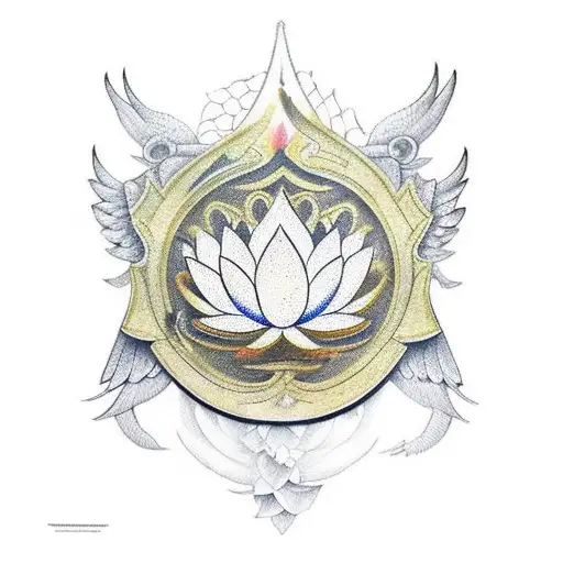 Lotus Flower, Scales of Justice, St. Michael sword and Wings tattoo design idea