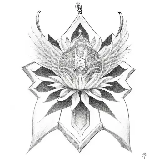 Lotus Flower, Scales of Justice, St. Michael sword and Wings tattoo design idea