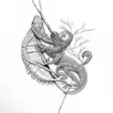 Chameleon climbing a branch tattoo design idea