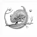 Chameleon climbing a branch tattoo design idea