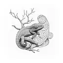 Chameleon climbing a branch tattoo design idea