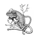 Chameleon climbing a branch tattoo design idea