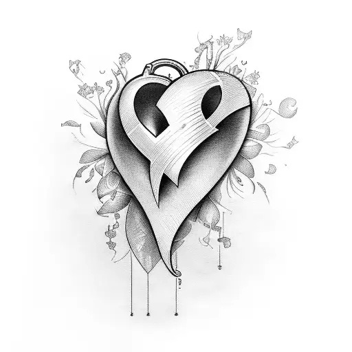heart and músic instruments and notes melody tattoo design idea