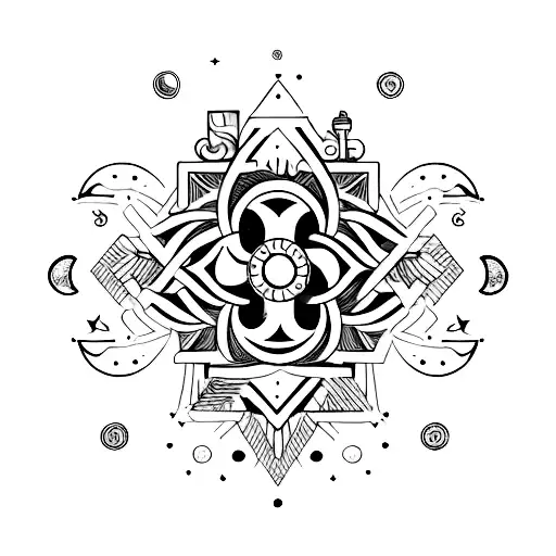 Cosmetic products arranged in a celestial pattern with the moon as the centerpiece tattoo design idea