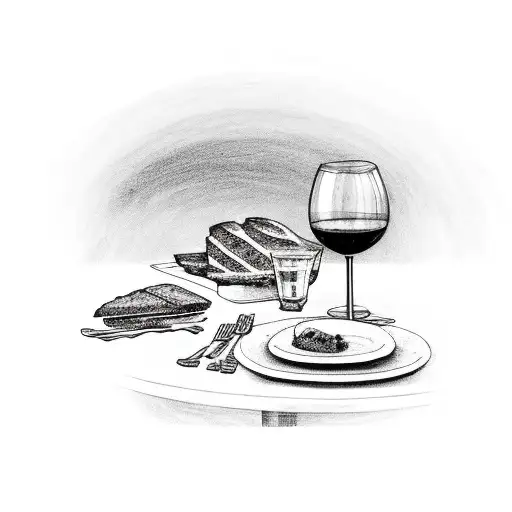 table with wine and bread 2 place settings tattoo design idea